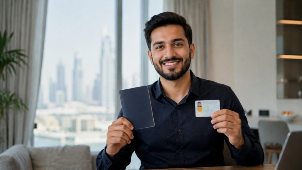 UAE Green Visa 2026 holder with generic passport and Emirates ID in Dubai