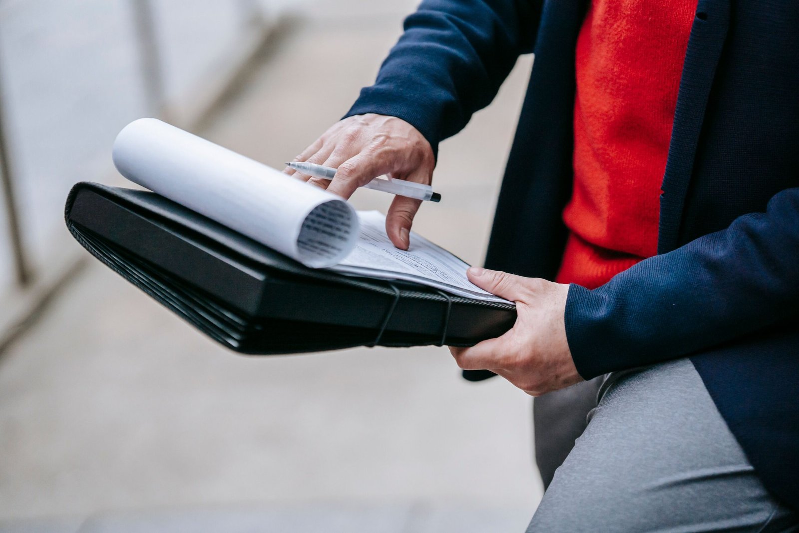 Business professional reviewing trade license renewal documents in the UAE