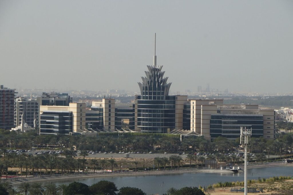 Government and business buildings in Dubai representing UAE residency and Emirates ID services